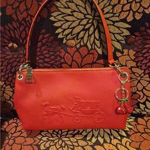 Coach Women’s Charley Red Leather Shoulder Bag with Cherry Charm